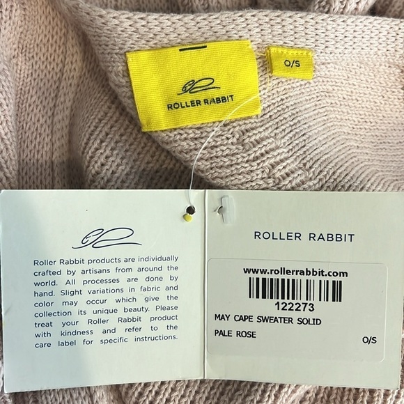 Roller Rabbit May Cape Sweater poncho solid Pale Rose, fringed hem,fits all NWT - Picture 4 of 12